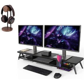 Fenge Dual Monitor Stand Riser for 2 Monitors, 11.3" Solid Wood Headphone Stand for Desk in Saudi Arabia