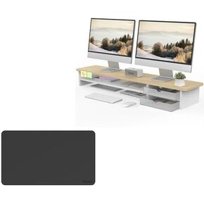 Fenge Dual Monitor Stand with Drawer & Desk Pad Bundle, 42.5 Inch 2-Tier Wood Monitor Riser & 23.6×13.8 Inch Double-Sided Waterproof Mouse Mat for Home Office in Saudi Arabia