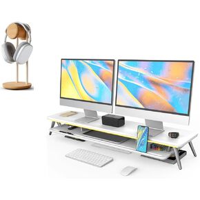 Fenge Dual Monitor Stand Riser for 2 Monitors, 11.3" Solid Wood Headphone Stand for Desk in Saudi Arabia