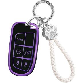 Key Fob Cover with Keychain Fit Jeep Dodge, Key Fob Case Cover Compatible with Jeep Grand Cherokee Renegade Compass Dodge Charger Durango Journey Challenger Chrysler 200 300 Key, Purple in Saudi Arabia
