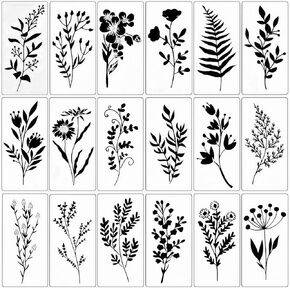 24 Sheets Reusable Wildflower Stencils for Painting, Washable PET Floral Painting Templates, Leaf Vine & Floral Designs Stencils for Wood, Canvas, Furniture Art, Home Decor & DIY Crafts, 5.9" ×2.95" in Saudi Arabia