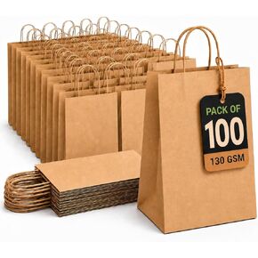 HURUC Large 130 GSM Brown Paper Bags with Handles 12.2x 9.84 x4.7 Inch, 50 PCS Kraft Gift Bags Bulk for Retail, Shopping, Birthday, Wedding, Easter, DIY & Merchandise in Saudi Arabia