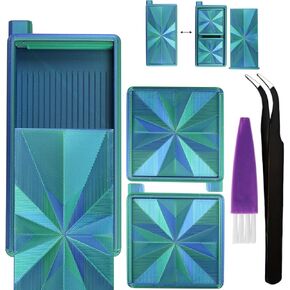Diamond Art Trays with Lids and Stoppers, Stackable Diamond Painting Trays, 3 in 1 Diamond Bedazzling Tray with Tweezers, Brushes, Diamond Art Painting Bead Rhinestone Sorting Trays (Blue Green) in Saudi Arabia