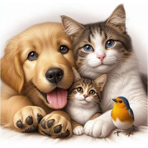 Aicomeon Cat Dog Diamond Art Kits for Adults -Bird 5D Full Drill Round Diamond Painting Kit for Beginners, DIY Gem Art for Home Wall Decor & Gift 12x12 Inch in Saudi Arabia