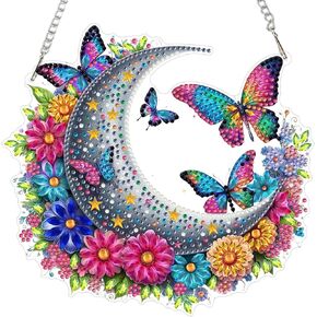 RICUVED Moon Diamond Art Hanging Kit for Adult, Flowers Special Shaped Diamond Painting Pendant Kit, Butterfly 5D Diamond Art Suncatchers Double Sided Hanging Window Art Ornament for Home Garden Decor in Saudi Arabia
