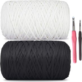 MESTOON 2 Pack Soft T-Shirt Yarn (Total 2000g/590yds), Suitable for Beginners' Crafts and DIY Knitting, Crocheting/Bags, Baskets, Coasters, Polyester Fabric Yarn. (Camel+Coffee) in Saudi Arabia