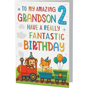 Cards Grandson 2nd Birthday Card - Colourful Train Design - A5 size Premium Greeting Card UK in Saudi Arabia