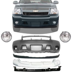 Front Bumper Cover Primed + Lower Valance + Brackets + Absorber + Fog Lights For 2007-2013 Chevrolet Tahoe Avalanche Suburban Direct Replacement in Saudi Arabia