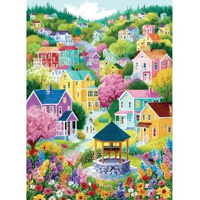 300 Piece Puzzles for Adult,Colourful New England Village Jigsaw Puzzle for Adults Kids Seniors,Scenic Springtime Family Scene,Interlock Perfectly No Dust,Challenging Family Activity Gifts,20.5 * 15In in Saudi Arabia