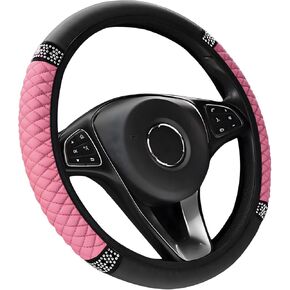 Sun Walker Bling Car Steering Wheel Cover, 15 Inch Leather Steering Wheel Protector with Sparkly Rhinestones, Anti-Slip Crystal Wheel Warp Auto Interior Decoration for Women Girls (Pink) in Kuwait