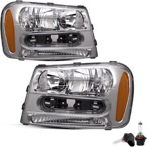 JSBOYAT Headlight Assembly with Bulbs Replacement for 2002-2009 Chevy Trailblazer Passenger and Driver Side, Black Housing with Amber Reflector in Saudi Arabia