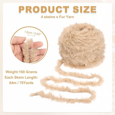 PATIKIL 70 Yards Fur Yarn, 4 Skeins 100 Grams Soft Plush Fluffy Chunky Polyester Faux Fur Eyelash Yarn for Crocheting Hand Knitting Blanket Hats Crochet Crafting, Milk Coffee in Kuwait