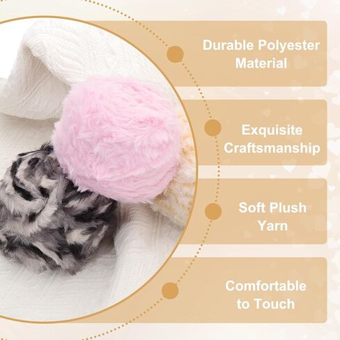 PATIKIL 70 Yards Fur Yarn, 4 Skeins 100 Grams Soft Plush Fluffy Chunky Polyester Faux Fur Eyelash Yarn for Crocheting Hand Knitting Blanket Hats Crochet Crafting, Milk Coffee in Kuwait
