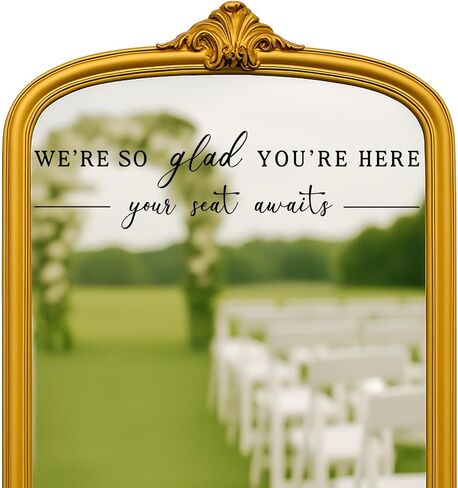 We’re So Glad You’re Here Your Seat Awaits Vinyl Decal, Wedding Seating Chart Header for Mirror or Sign, Elegant Welcome Sticker for Reception and Events (Black, 17inch) in Saudi Arabia