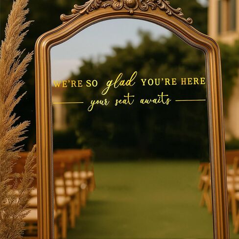 We’re So Glad You’re Here Your Seat Awaits Vinyl Decal, Wedding Seating Chart Header for Mirror or Sign, Elegant Welcome Sticker for Reception and Events (Black, 17inch) in Saudi Arabia