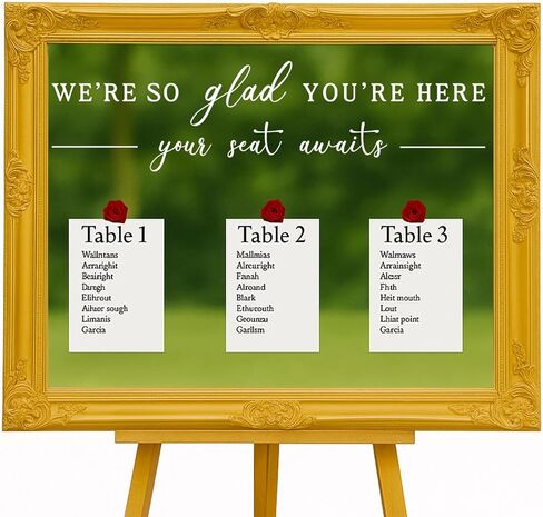 We’re So Glad You’re Here Your Seat Awaits Vinyl Decal, Wedding Seating Chart Header for Mirror or Sign, Elegant Welcome Sticker for Reception and Events (Black, 17inch) in Saudi Arabia