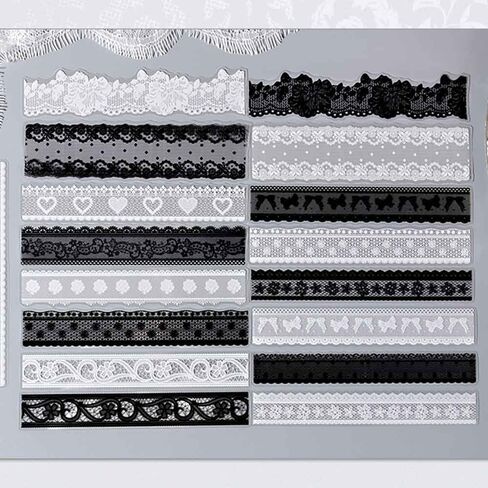 100Pcs Black White Lace Stickers for Scrapbooking Supplies, Aesthetic Frame Border Stickers for Scrapbook Decor, Transparent PET Floral Lace Embellishments for Journaling, Junk Journal Kit in Saudi Arabia