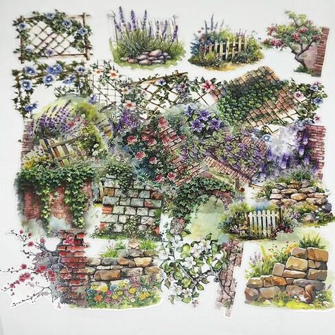XPPZHKY 60Pcs Scrapbooking Sticker Decals Botanical Flower Themed Journaling Self-Adhesive PET Aesthetic Sticker Materials Scrapbook Supplies Bullet Junk Journal Planner Note Decoration Craft DIY in Saudi Arabia