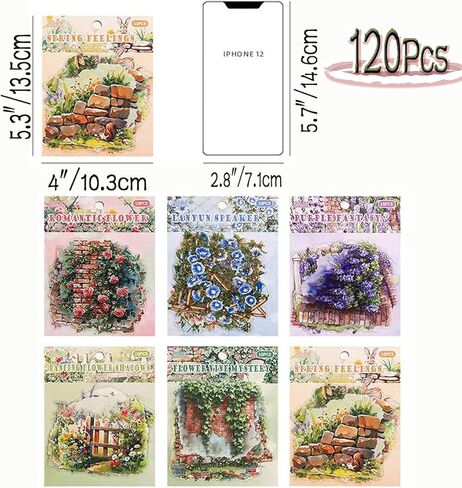XPPZHKY 60Pcs Scrapbooking Sticker Decals Botanical Flower Themed Journaling Self-Adhesive PET Aesthetic Sticker Materials Scrapbook Supplies Bullet Junk Journal Planner Note Decoration Craft DIY in Saudi Arabia