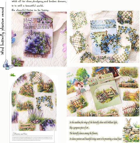 XPPZHKY 60Pcs Scrapbooking Sticker Decals Botanical Flower Themed Journaling Self-Adhesive PET Aesthetic Sticker Materials Scrapbook Supplies Bullet Junk Journal Planner Note Decoration Craft DIY in Saudi Arabia