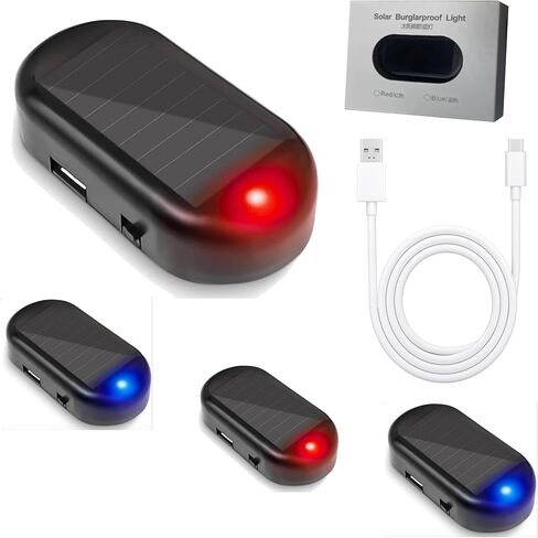 RQG Fake Car Alarm Light, 2pcs (Red*2+Blue*2), Solar & USB Powered, Anti-Theft LED Flashing Security Alarm for Cars in Saudi Arabia