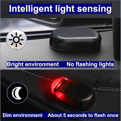 RQG Fake Car Alarm Light, 2pcs (Red*2+Blue*2), Solar & USB Powered, Anti-Theft LED Flashing Security Alarm for Cars in Saudi Arabia