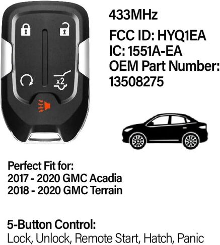 مفتاح السيارة فوب التحكم عن بعد في الدخول بدون مفتاح HYQ1EA 433MHz 5 زر استبدال لـ 2017-2020 GMC Acadia Terrain - 2 Pack in Kuwait