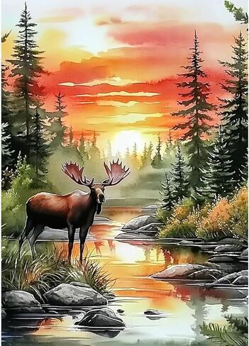 CEOVR Moose Diamond Art Kits for Adults, Forest Moose Diamond Painting Dots Crystal 5D DIY Full Round Drill Gem Art, Adult Beginner Crafts Kits, Wall Decor for Home Office 12x16in in Kuwait