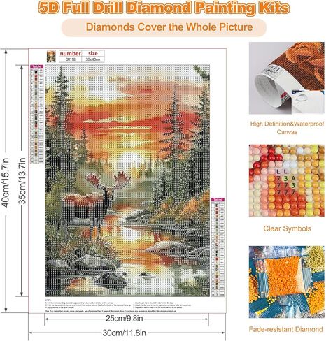 CEOVR Moose Diamond Art Kits for Adults, Forest Moose Diamond Painting Dots Crystal 5D DIY Full Round Drill Gem Art, Adult Beginner Crafts Kits, Wall Decor for Home Office 12x16in in Kuwait