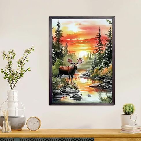 CEOVR Moose Diamond Art Kits for Adults, Forest Moose Diamond Painting Dots Crystal 5D DIY Full Round Drill Gem Art, Adult Beginner Crafts Kits, Wall Decor for Home Office 12x16in in Kuwait