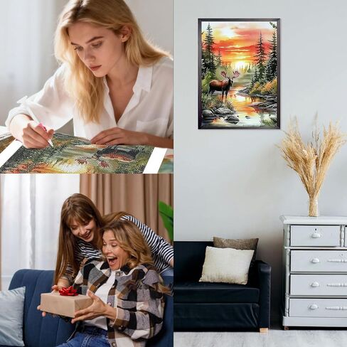 CEOVR Moose Diamond Art Kits for Adults, Forest Moose Diamond Painting Dots Crystal 5D DIY Full Round Drill Gem Art, Adult Beginner Crafts Kits, Wall Decor for Home Office 12x16in in Kuwait