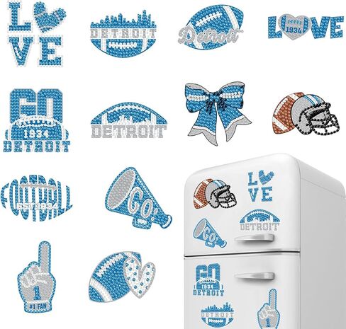 12 Pcs Diamond Painting Magnets Kit Foortball Diamond Art Fridge Stickers Kits for Adults Sports Season Refrigerator Magnetic for Detroit in Saudi Arabia
