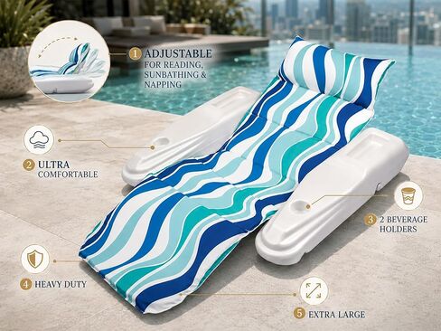 Poolmaster Swimming Pool Adjustable Floating Chaise Lounge, Rio Sun, Blue Currents, One Size in Saudi Arabia