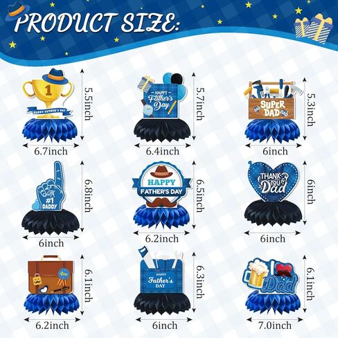 LARRAZABAL Father's Day Decorations, 9 Pieces Father's Day Honeycomb Centerpiece Table Decor Craft for Fathers Day Party, Happy Fathers Day Party Supplies in Saudi Arabia