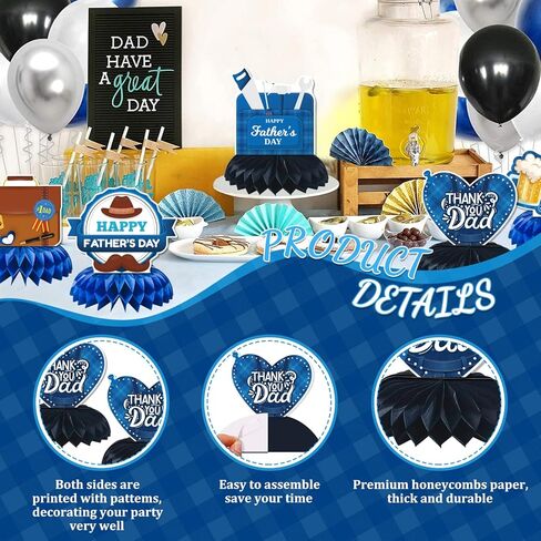 LARRAZABAL Father's Day Decorations, 9 Pieces Father's Day Honeycomb Centerpiece Table Decor Craft for Fathers Day Party, Happy Fathers Day Party Supplies in Saudi Arabia