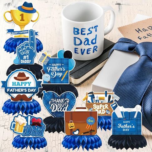 LARRAZABAL Father's Day Decorations, 9 Pieces Father's Day Honeycomb Centerpiece Table Decor Craft for Fathers Day Party, Happy Fathers Day Party Supplies in Saudi Arabia