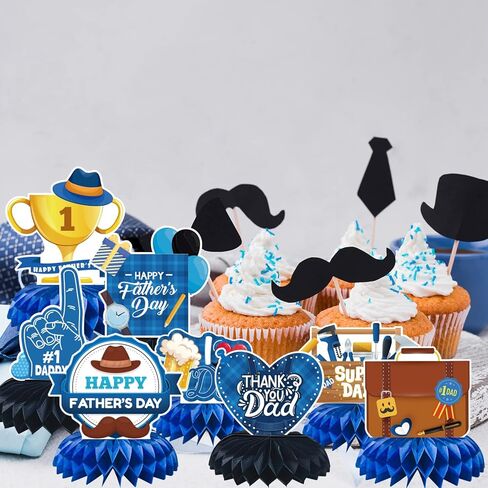 LARRAZABAL Father's Day Decorations, 9 Pieces Father's Day Honeycomb Centerpiece Table Decor Craft for Fathers Day Party, Happy Fathers Day Party Supplies in Saudi Arabia