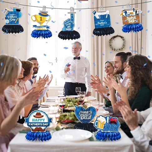 LARRAZABAL Father's Day Decorations, 9 Pieces Father's Day Honeycomb Centerpiece Table Decor Craft for Fathers Day Party, Happy Fathers Day Party Supplies in Saudi Arabia