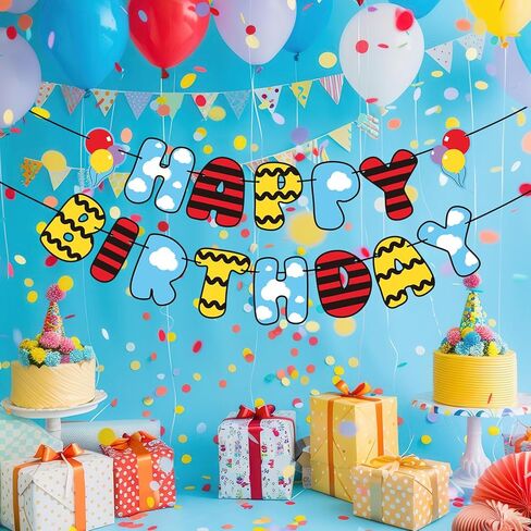 Cartoon Dog Theme Happy Birthday Banner Party Decorations Cute Dog Theme Birthday Party Supplies Red Yellow Blue Banner for Hanging Bunting Puppy Decoration in Kuwait