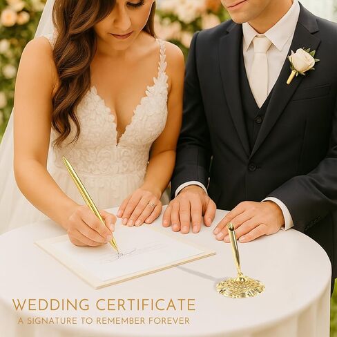 Gold Pen with Stand for Wedding: 3 PCS Golden Plated Ballpoint Pen with Ornate Base for Bride and Groom - Signing for Luxury Wedding Guest Book & Certificate in Saudi Arabia
