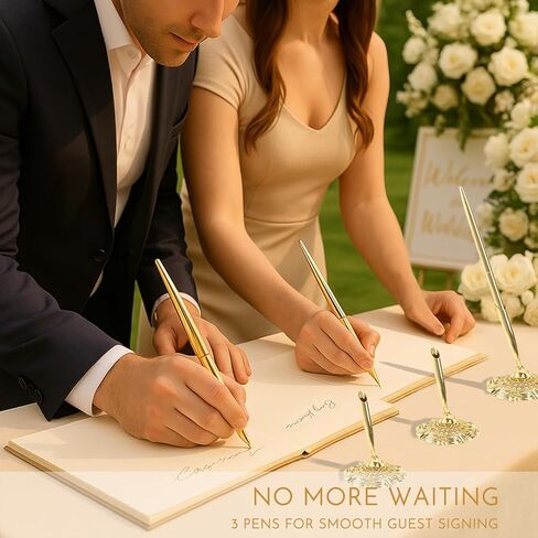 Gold Pen with Stand for Wedding: 3 PCS Golden Plated Ballpoint Pen with Ornate Base for Bride and Groom - Signing for Luxury Wedding Guest Book & Certificate in Saudi Arabia