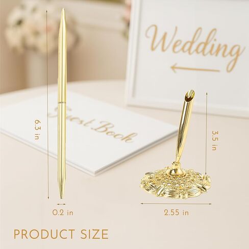 Gold Pen with Stand for Wedding: 3 PCS Golden Plated Ballpoint Pen with Ornate Base for Bride and Groom - Signing for Luxury Wedding Guest Book & Certificate in Saudi Arabia