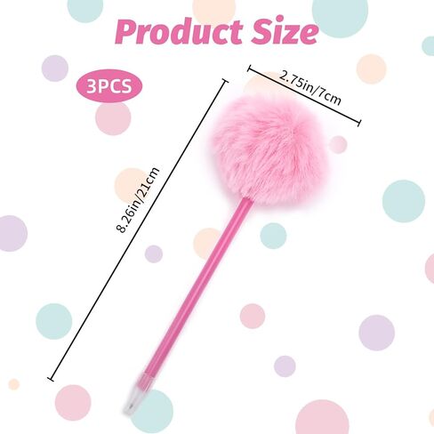 3PCS Pink Pom Pom Pen,Fluffy Ball Cute Plush Fuzzy Pens,Needle Gel Ink Pens,Fluffy Pompoms Plastic Rollerball Pen Cartoon Signature Ball Point Pens For Women Men Office Party Supplies in Saudi Arabia