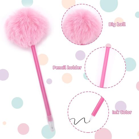3PCS Pink Pom Pom Pen,Fluffy Ball Cute Plush Fuzzy Pens,Needle Gel Ink Pens,Fluffy Pompoms Plastic Rollerball Pen Cartoon Signature Ball Point Pens For Women Men Office Party Supplies in Saudi Arabia