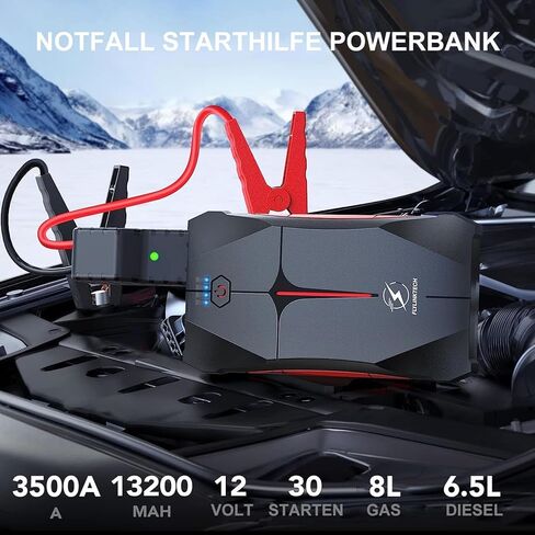 FLYLINKTECH Battery Jump Starter, 1200A Peak 12V Auto Car Battery Booster Pack(6.0L Gas Or 5.0L Diesel), Portable Power Bank with Safe Jumper Cable, LED Flashlight, EC5 Car Cigarette Lighter in Kuwait