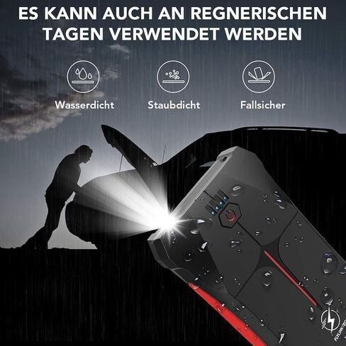 FLYLINKTECH Battery Jump Starter, 1200A Peak 12V Auto Car Battery Booster Pack(6.0L Gas Or 5.0L Diesel), Portable Power Bank with Safe Jumper Cable, LED Flashlight, EC5 Car Cigarette Lighter in Kuwait