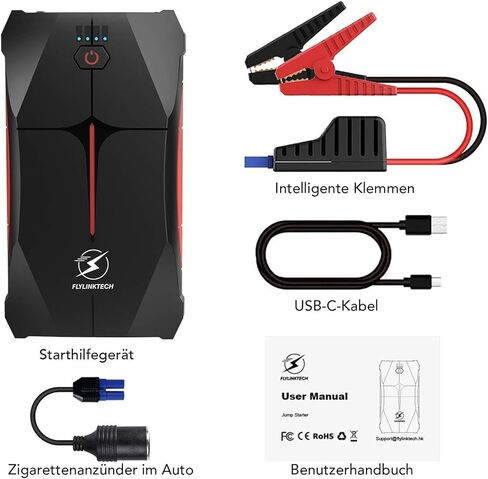 FLYLINKTECH Battery Jump Starter, 1200A Peak 12V Auto Car Battery Booster Pack(6.0L Gas Or 5.0L Diesel), Portable Power Bank with Safe Jumper Cable, LED Flashlight, EC5 Car Cigarette Lighter in Kuwait