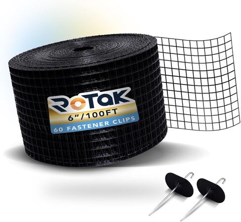 ROTAK Critter Guard - 6in x 100ft Solar Panel Bird Guard with Fastener Clips - Galvanized Black PVC Coated ½ inch Wire Roll Mesh (6" x 100' with 60 Fastener Clips) in Saudi Arabia