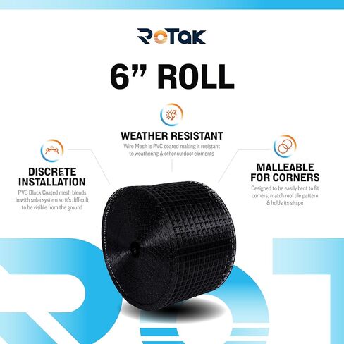 ROTAK Critter Guard - 6in x 100ft Solar Panel Bird Guard with Fastener Clips - Galvanized Black PVC Coated ½ inch Wire Roll Mesh (6" x 100' with 60 Fastener Clips) in Saudi Arabia