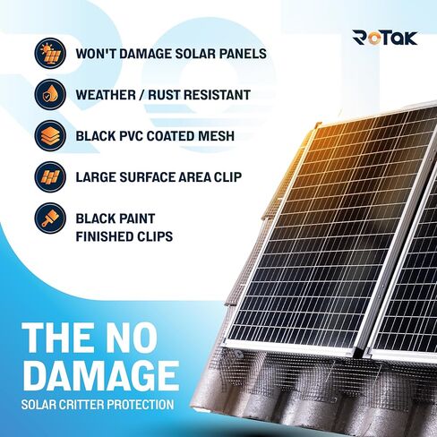 ROTAK Critter Guard - 6in x 100ft Solar Panel Bird Guard with Fastener Clips - Galvanized Black PVC Coated ½ inch Wire Roll Mesh (6" x 100' with 60 Fastener Clips) in Saudi Arabia